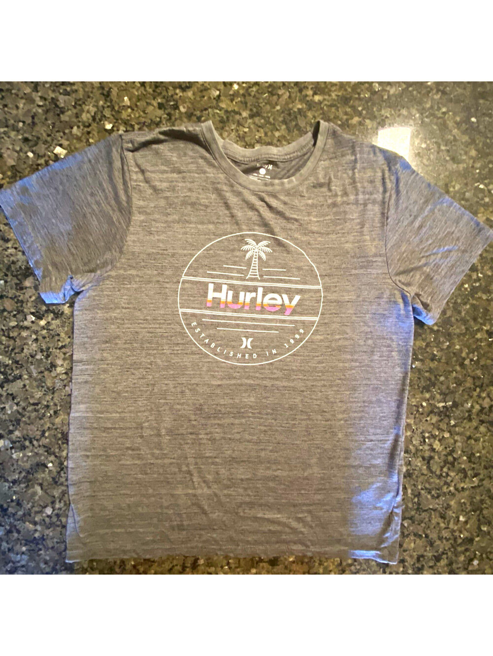 Hurley Men's Gray Graphic Logo T-Shirt L Cotton Poly Knit Crew Neck SS
